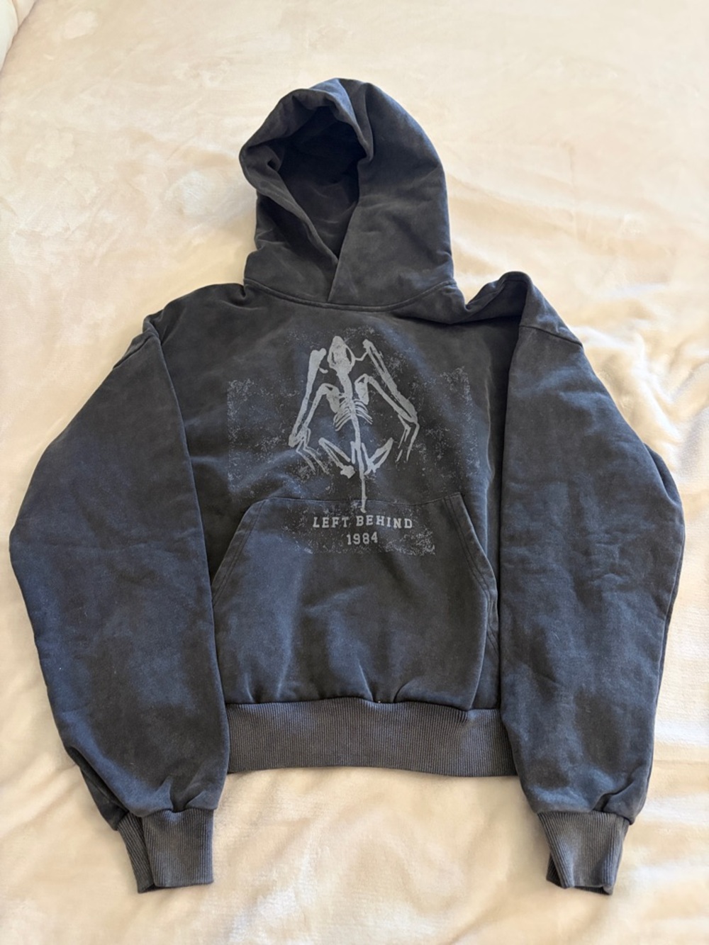 Washed Charcoal Graphic Pullover Hoodie - Left Behind 1984